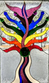 Stained glass tree of life in the massage studio